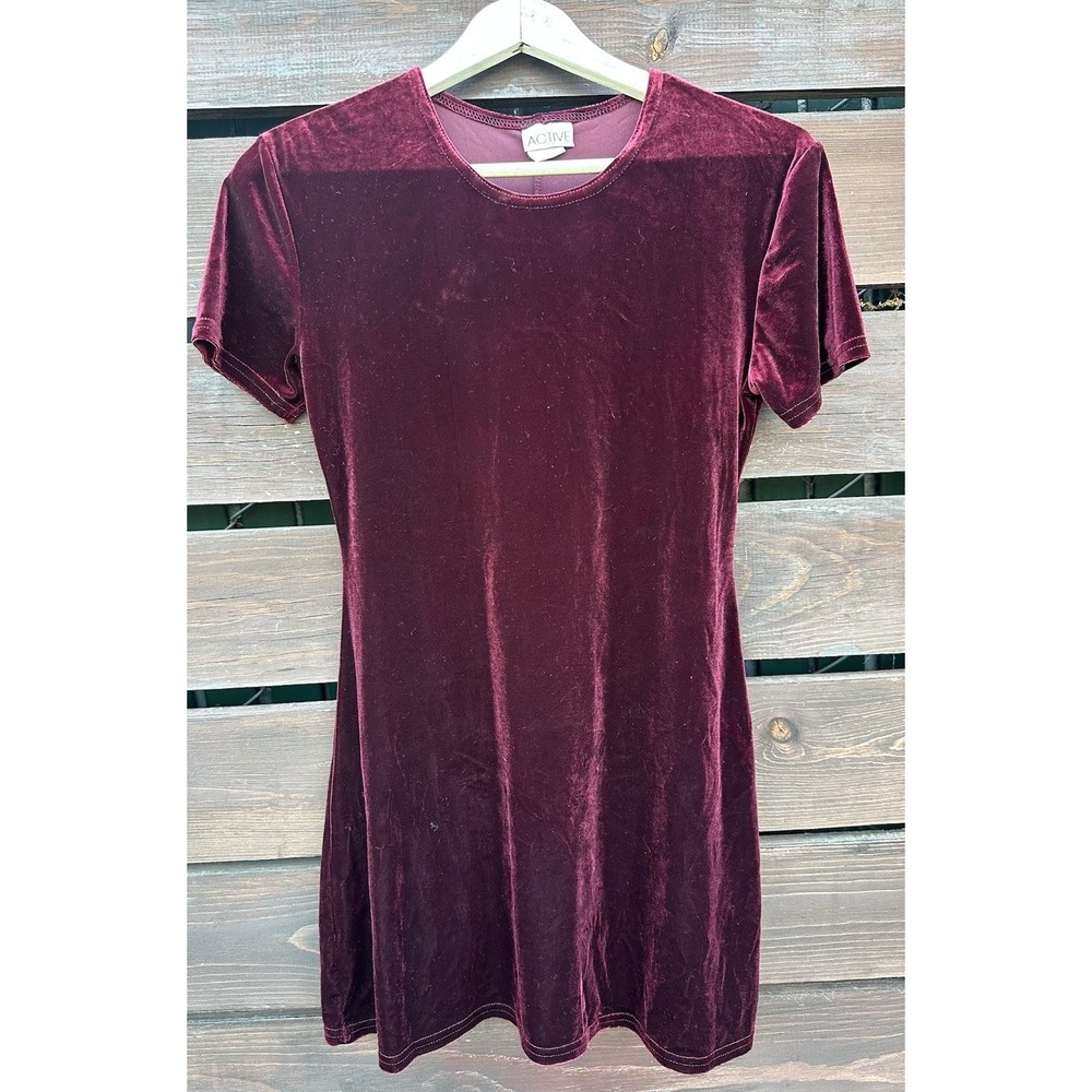 Vtg Active USA Deep Red Velour Mini Dress *Size‎ 2-4